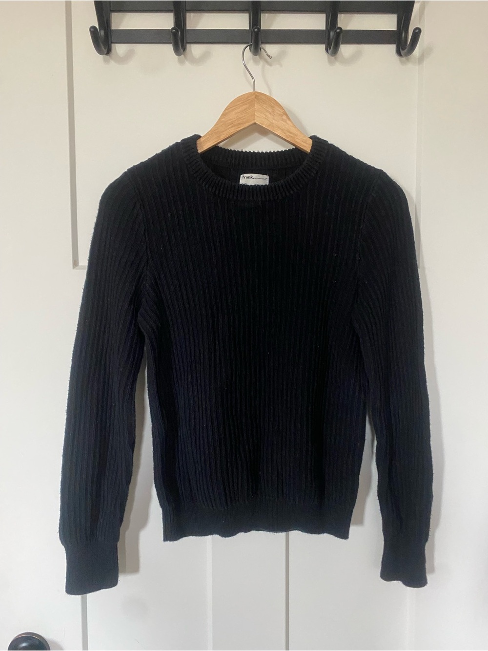 Frank & Oak Black Ribbed Cotton Crewneck Sweater